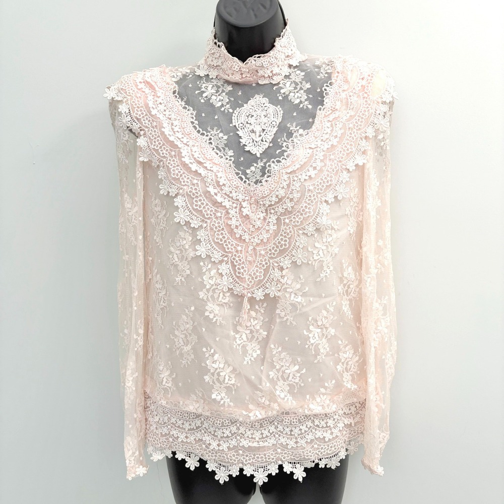 Barbara Chodos for Michael Marcella Vintage Lace Blouse Pink Victorian Small